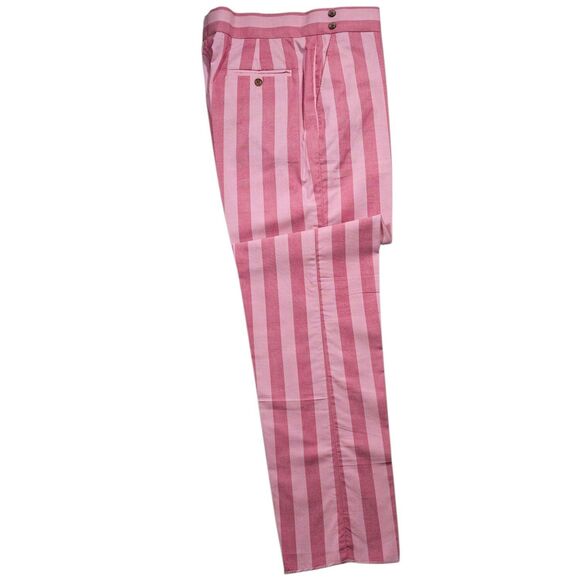 Mens 34 Gurkha Pants Pink Striped Cotton Chino Flat Front Straight Fit Trousers - Picture 2 of 8